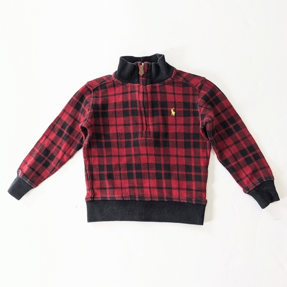 Ralph Lauren Baby Boy Red Plaid Quarter-Zip Pullover Sweater - Picture 1 of 6